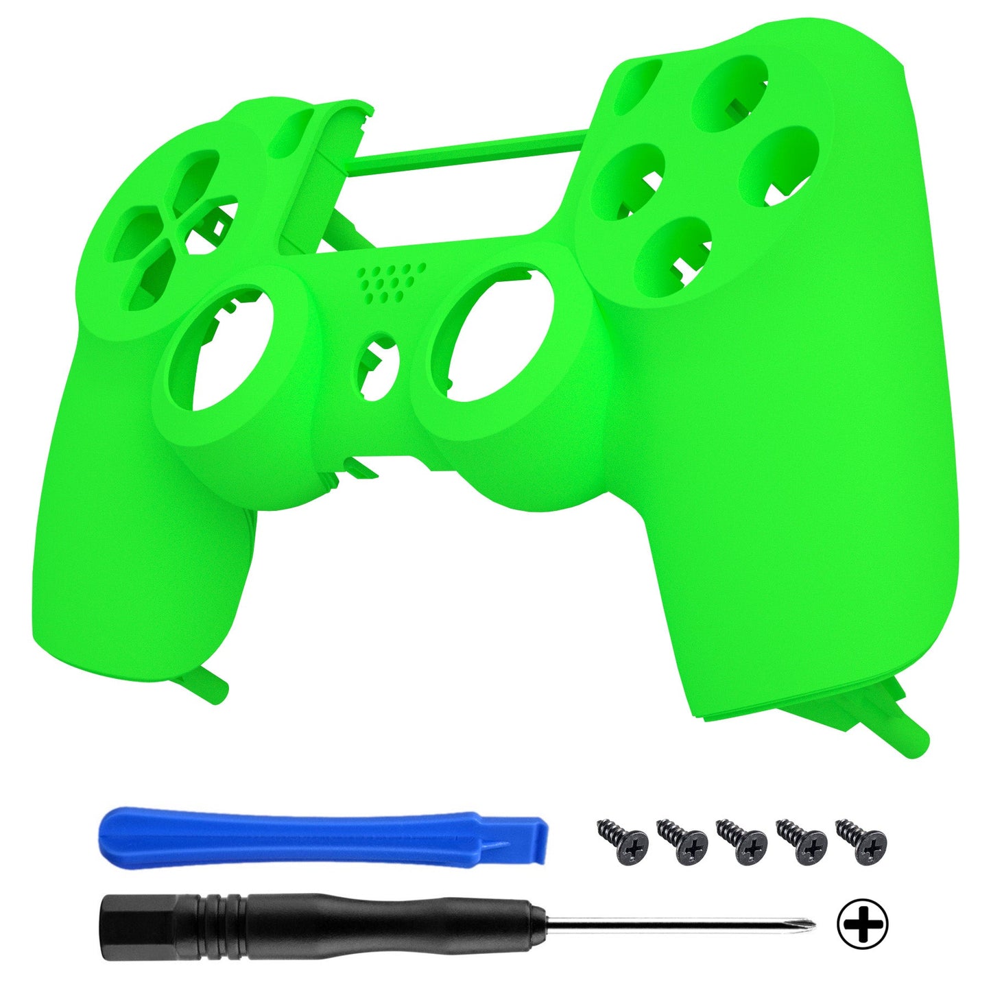 eXtremeRate Retail Neon Green Soft Touch Grip  Front Housing Shell Faceplate for ps4 Slim Pro Controller (CUH-ZCT2 JDM-040 JDM-050 JDM-055) - SP4FP07