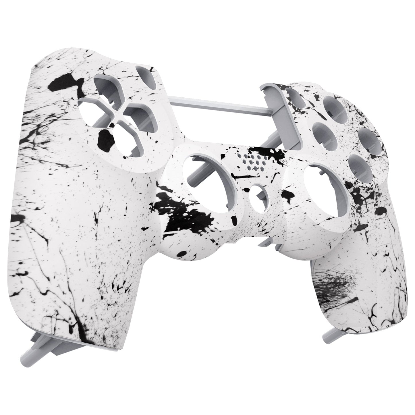 eXtremeRate Retail White Splashing Spray Soft Touch Grip Front Housing Shell Faceplate for ps4 Slim Pro Controller (CUH-ZCT2 JDM-040 JDM-050 JDM-055) - SP4FS15