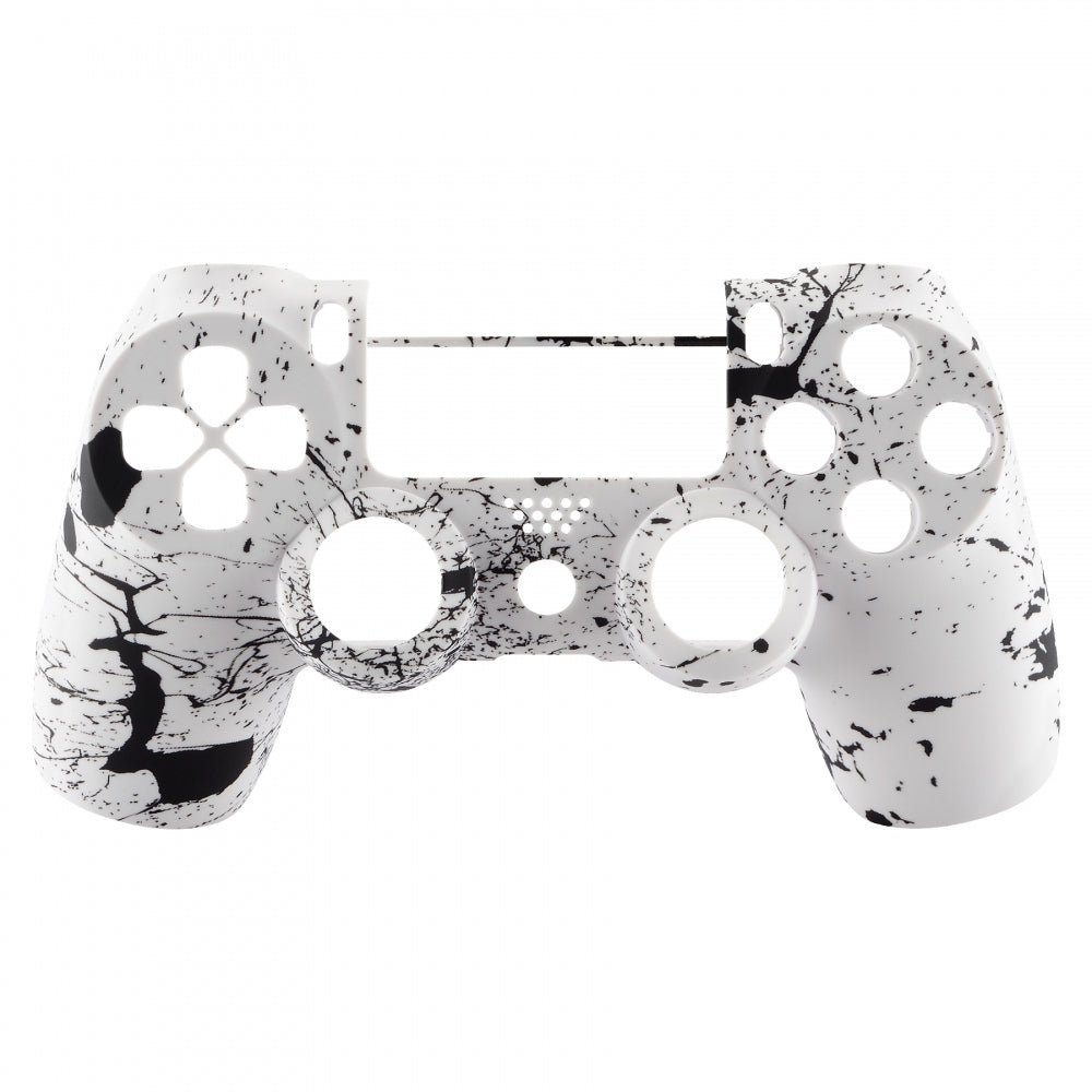 eXtremeRate Retail White Splashing Spray Soft Touch Grip Front Housing Shell Faceplate for ps4 Slim Pro Controller (CUH-ZCT2 JDM-040 JDM-050 JDM-055) - SP4FS15