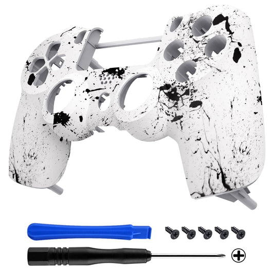 eXtremeRate Retail White Splashing Spray Soft Touch Grip Front Housing Shell Faceplate for ps4 Slim Pro Controller (CUH-ZCT2 JDM-040 JDM-050 JDM-055) - SP4FS15