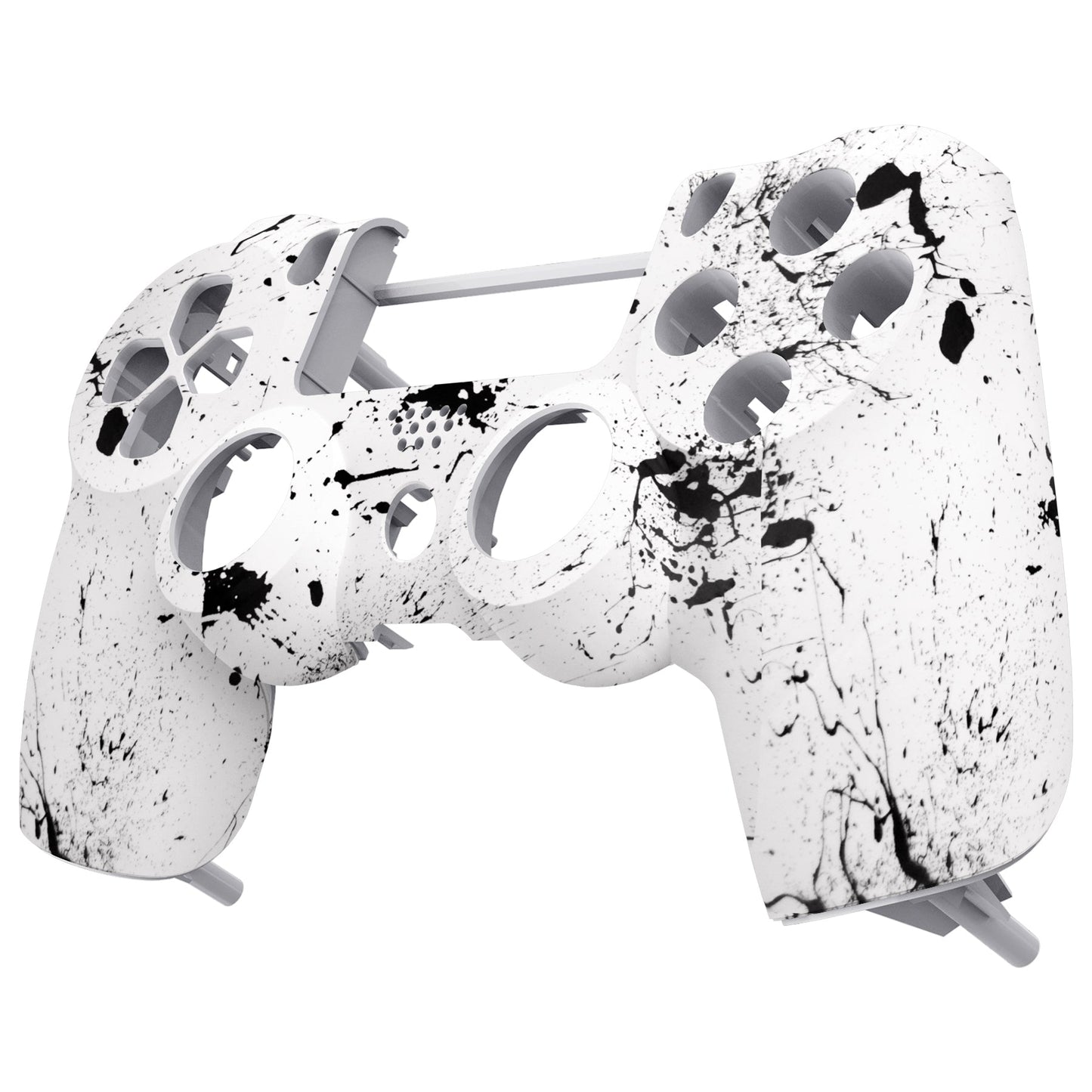 eXtremeRate Retail White Splashing Spray Soft Touch Grip Front Housing Shell Faceplate for ps4 Slim Pro Controller (CUH-ZCT2 JDM-040 JDM-050 JDM-055) - SP4FS15