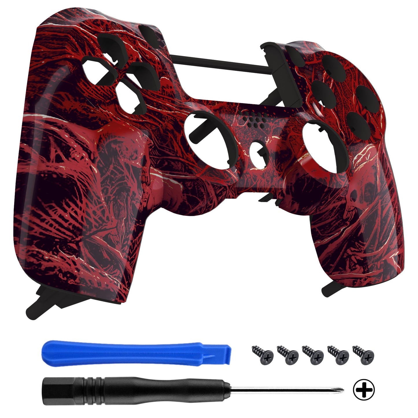 eXtremeRate Retail Blood Purgatory Patterned Front Housing Shell Case, Faceplate Cover Replacement Kit for ps4 Slim ps4 Pro CUH-ZCT2 JDM-040 JDM-050 JDM-055 Controller - SP4FT46