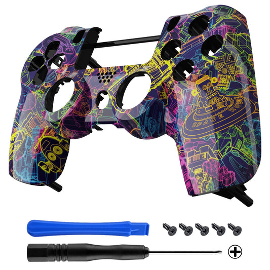 eXtremeRate Retail Neon Novel Patterned Front Housing Shell Case, Faceplate Cover Replacement Kit for ps4 Slim ps4 Pro CUH-ZCT2 JDM-040 JDM-050 JDM-055 Controller - SP4FT50