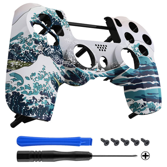 eXtremeRate Retail The Great Wave Patterned Front Housing Shell Case, Glossy Faceplate Cover Replacement Kit for ps4 Slim ps4 Pro CUH-ZCT2 JDM-040 JDM-050 JDM-055 Controller - SP4FT58