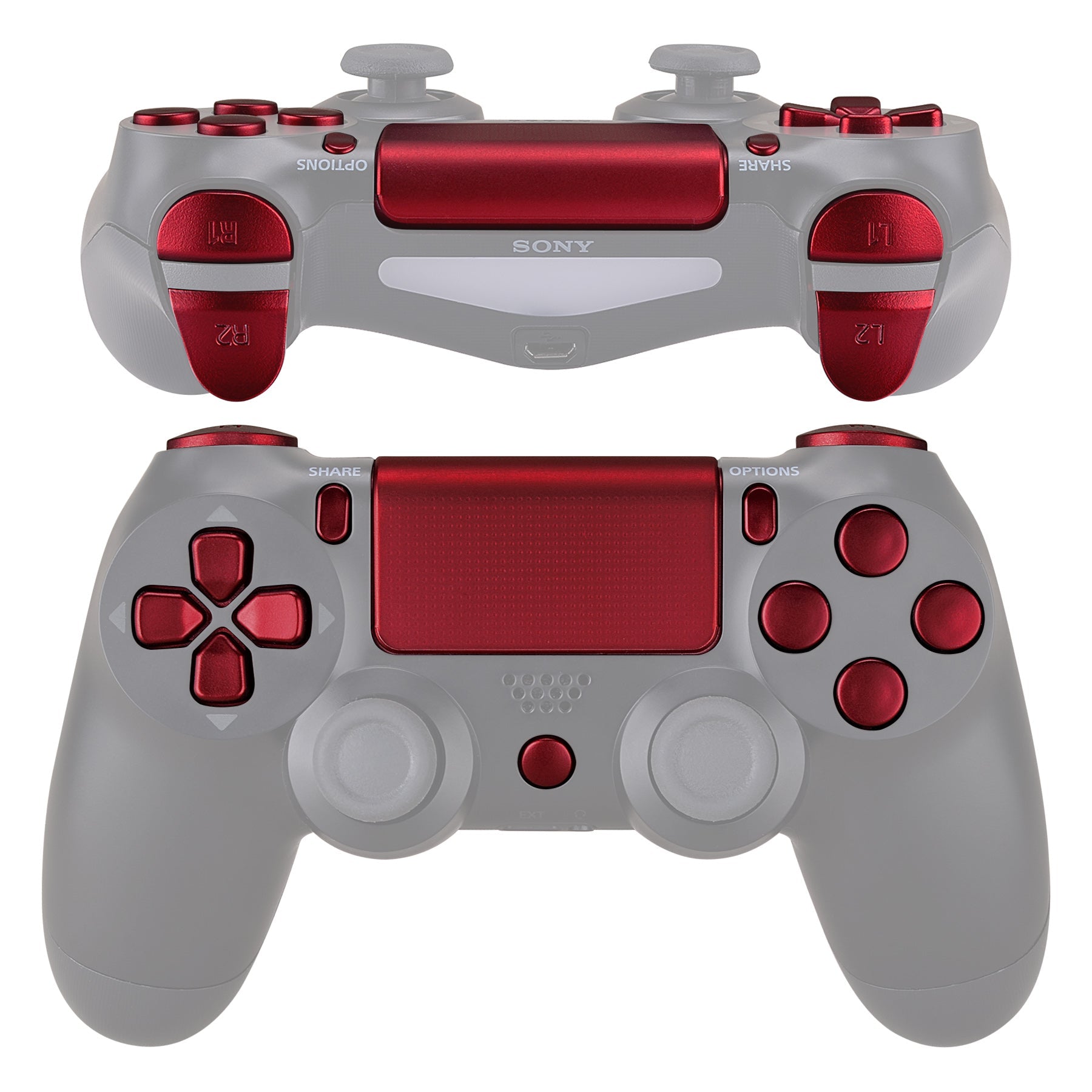 eXtremeRate RReplacement Full Set Buttons Compatible with PS4 Slim Pro  CUH-ZCT2 Controller - Scarlet Red