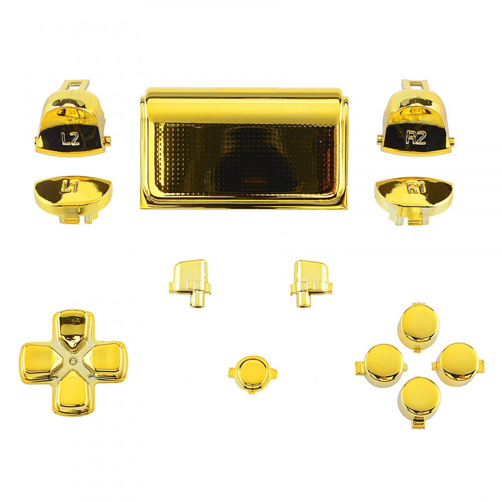 eXtremeRate Chrome Gold Classical Symbols Custom Replacement Full Set Buttons for PS4 Slim Pro CUH-ZCT2 Controller - Compatible with PS4 DTFS LED Kit