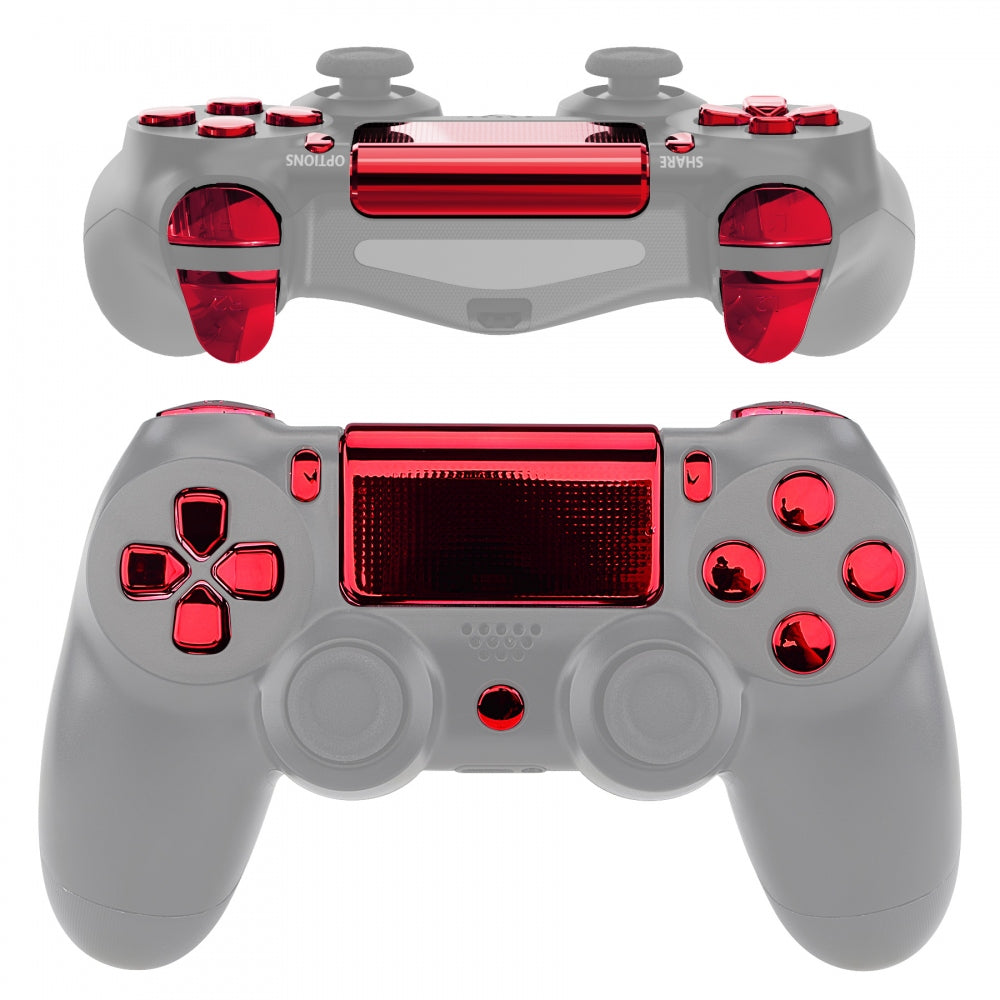 eXtremeRate Retail Chrome Red Replacement D-pad R1 L1 R2 L2 Triggers Touchpad Action Home Share Options Buttons, Full Set Buttons Repair Kits with Tool for ps4 Slim ps4 Pro CUH-ZCT2 Controller - SP4J0415