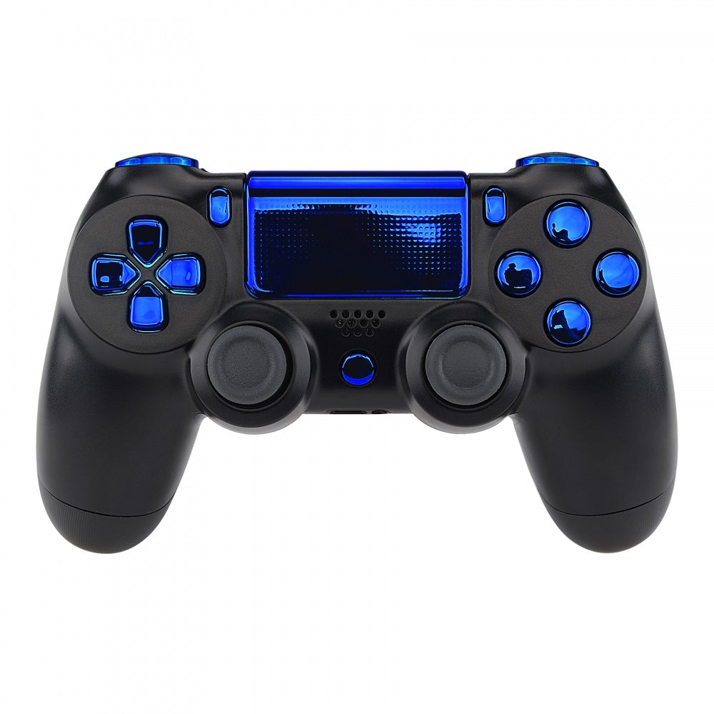 eXtremeRate Replacement Full Set Buttons Compatible with PS4 Slim Pro  CUH-ZCT2 Controller - Chrome Blue