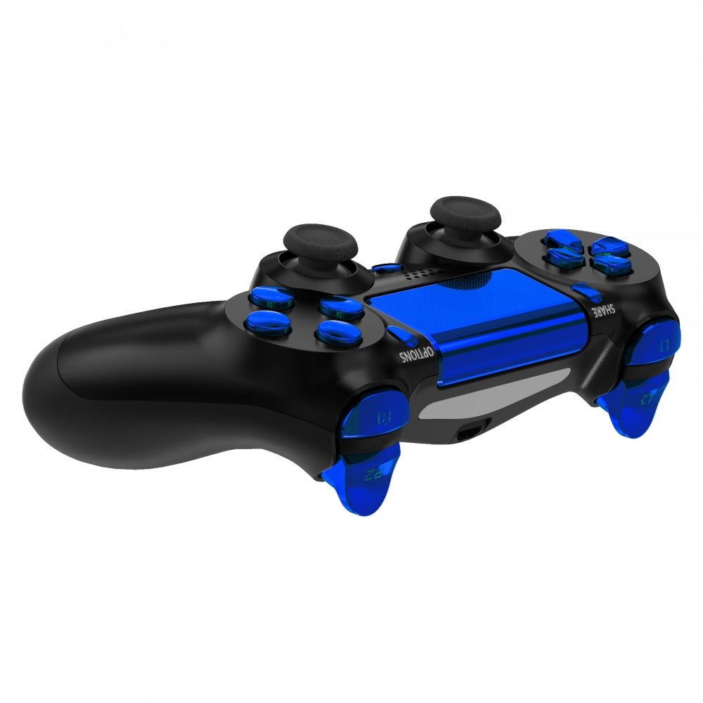 eXtremeRate Replacement Full Set Buttons Compatible with PS4 Slim Pro  CUH-ZCT2 Controller - Chrome Blue