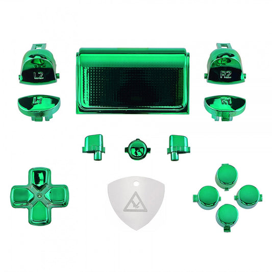 eXtremeRate Retail Chrome Green Replacement D-pad R1 L1 R2 L2 Triggers Touchpad Action Home Share Options Buttons, Full Set Buttons Repair Kits with Tool for ps4 Slim ps4 Pro CUH-ZCT2 Controller - SP4J0418