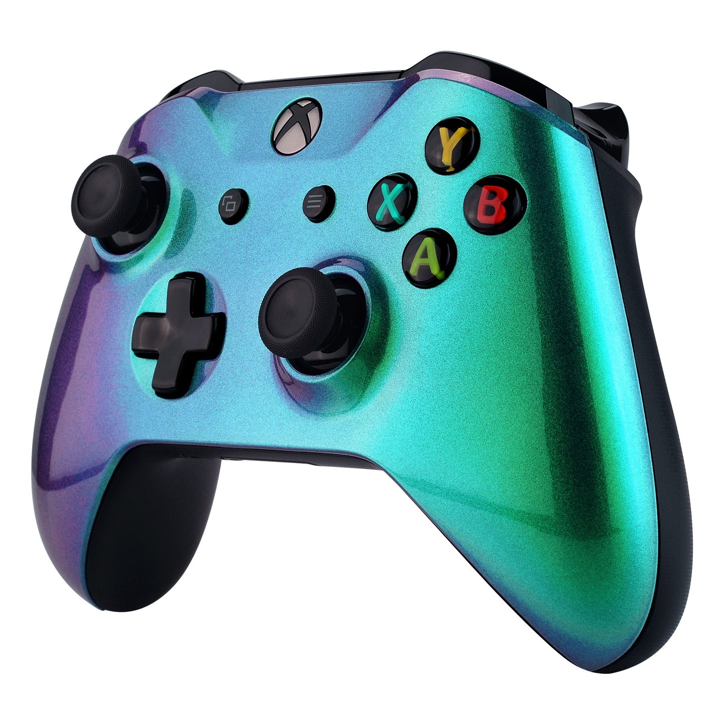 eXtremeRate Retail Green and Purple Chameleon Faceplate Cover, Front Housing Shell Case Replacement Kit for Xbox One X & One S Controller (Model 1708) - SXOFP19