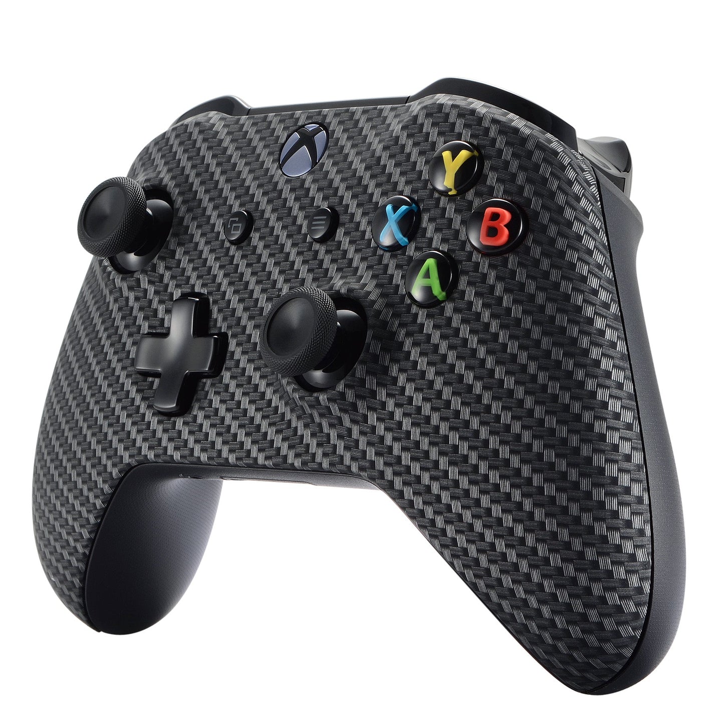 eXtremeRate Retail Black Silver Carbon Fiber Faceplate Cover for Xbox One Wireless Controller 1708, Soft Touch Custom Front Housing Shell Case for Xbox One X & One S Controller - Controller NOT Included - SXOFS05
