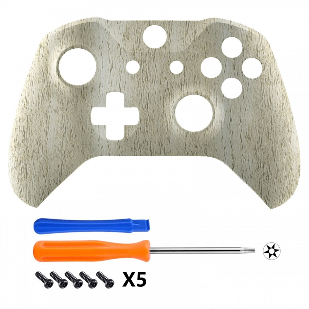 eXtremeRate Retail Pine Wood Grain Patterned Front Housing Shell Faceplate for Xbox One S & Xbox One X Controller Model 1708 - Controller NOT Included - SXOFS10