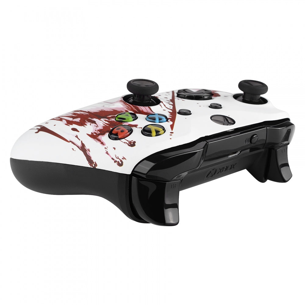 eXtremeRate Retail Bloody Hand Patterned Front Housing Shell Case, Soft Touch Faceplate Cover Replacement Kit for Xbox One S & One X Controller (Model 1708) - SXOFT45X