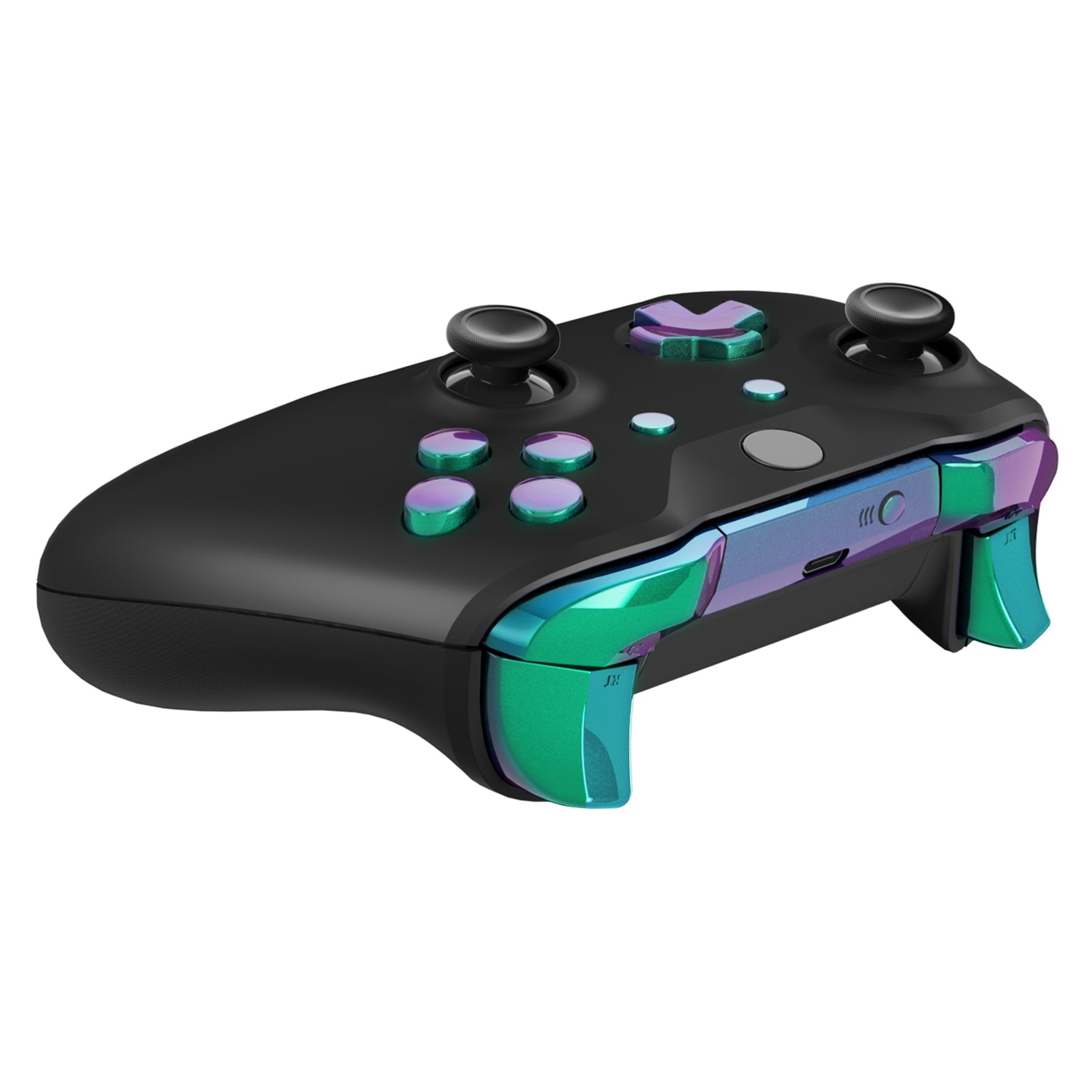 eXtremeRate Retail LB RB LT RT Bumpers Triggers D-Pad ABXY Start Back Sync Buttons, Chameleon Green Purple Full Set Buttons Repair Kits with Tools for Xbox One S X Controller (Model 1708) - SXOJ0222