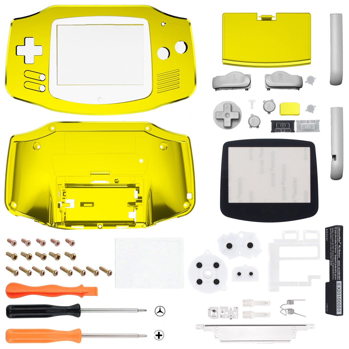 eXtremeRate Retail IPS Ready Upgraded Chrome Gold Glossy GBA Replacement Shell Full Housing Cover with Buttons for Gameboy Advance - Compatible with Both IPS & Standard LCD - Console & IPS Screen NOT Included - TAGD4001