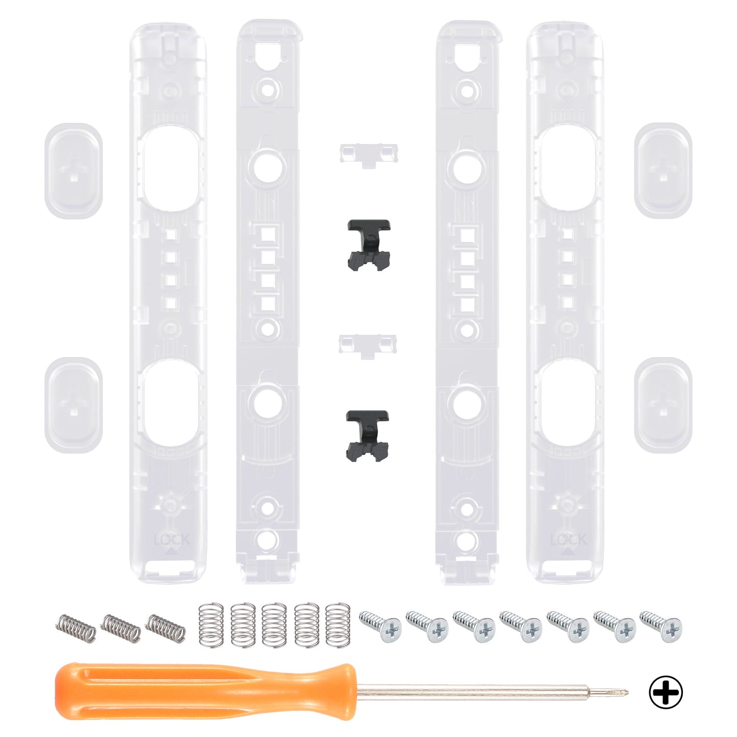 eXtremeRate Retail Clear Replacement shell for NS Switch Joycon Strap, Custom Joy-Con Wrist Strap Housing Buttons for NS Switch - 2 Pack - UEM501