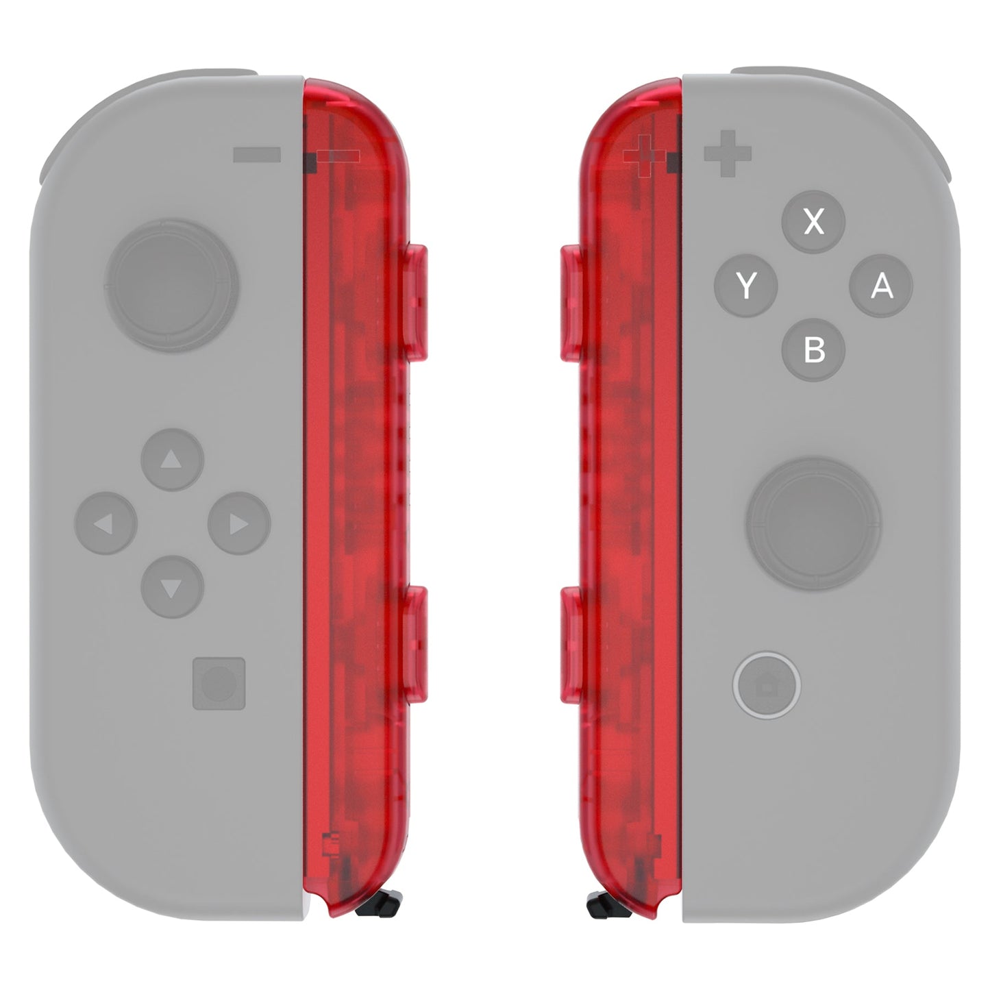 eXtremeRate Retail Clear Red Replacement shell for NS Switch Joycon Strap, Custom Joy-Con Wrist Strap Housing Buttons for NS Switch - 2 Pack - UEM502