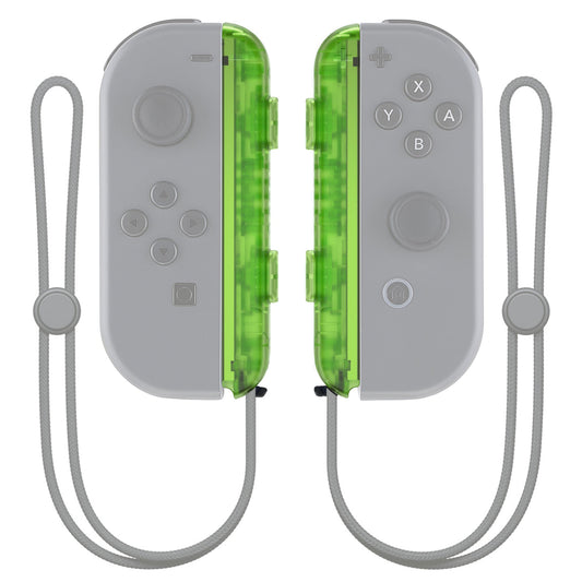 eXtremeRate Retail Clear Green Replacement shell for NS Switch Joycon Strap, Custom Joy-Con Wrist Strap Housing Buttons for NS Switch - 2 Pack - UEM503