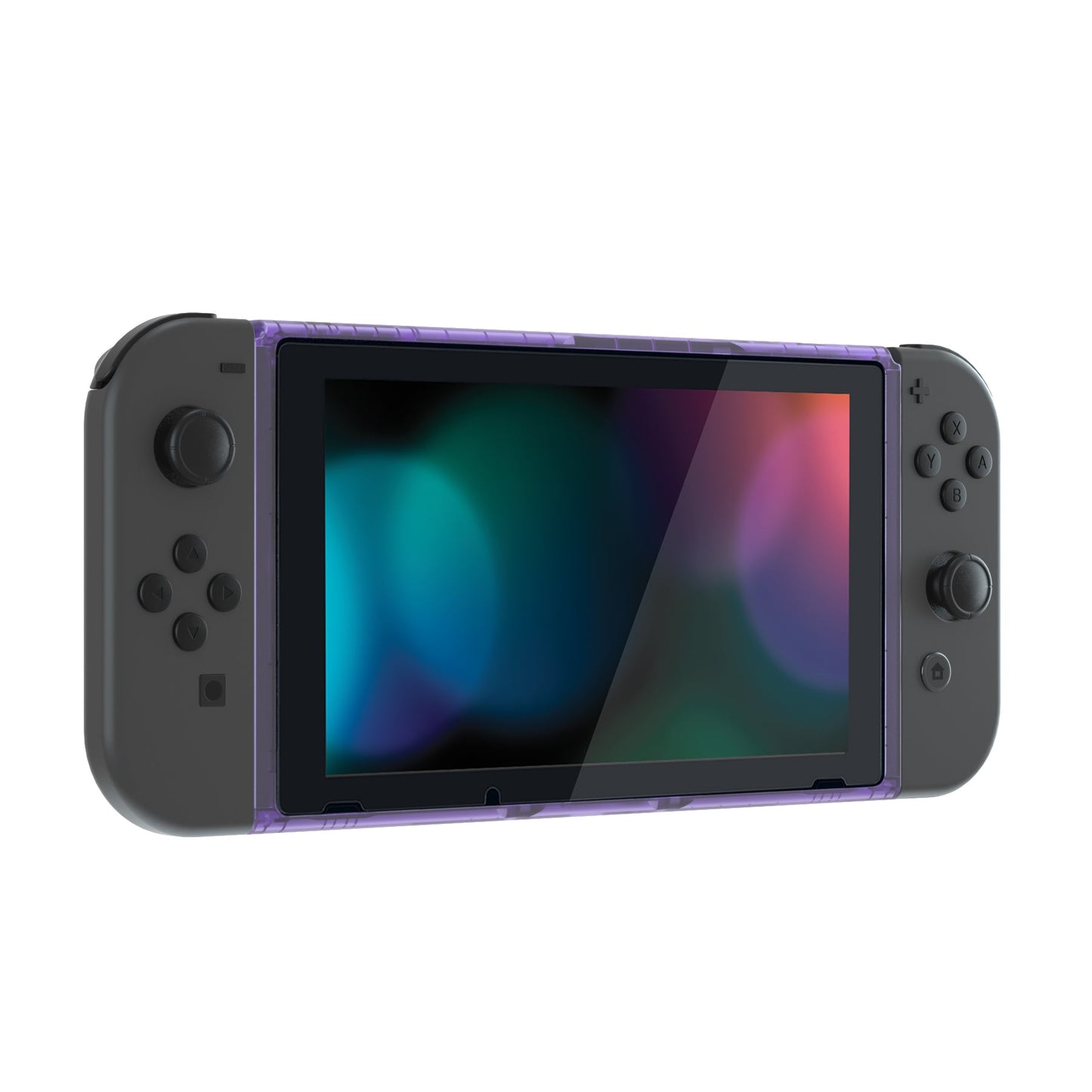 eXtremeRate Retail Clear Atomic Purple DIY Housing Shell for Nintendo Switch Console, Replacement Faceplate Front Frame for Nintendo Switch Console with Volume Up Down Power Buttons - Console NOT Included - VEP311