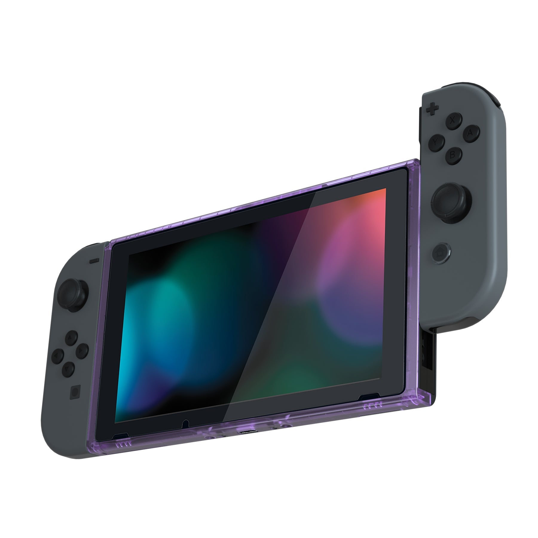 eXtremeRate DIY Replacement Housing Shell Front Frame with Volume Up Down  Power Buttons for NS Switch Console - Clear Atomic Purple