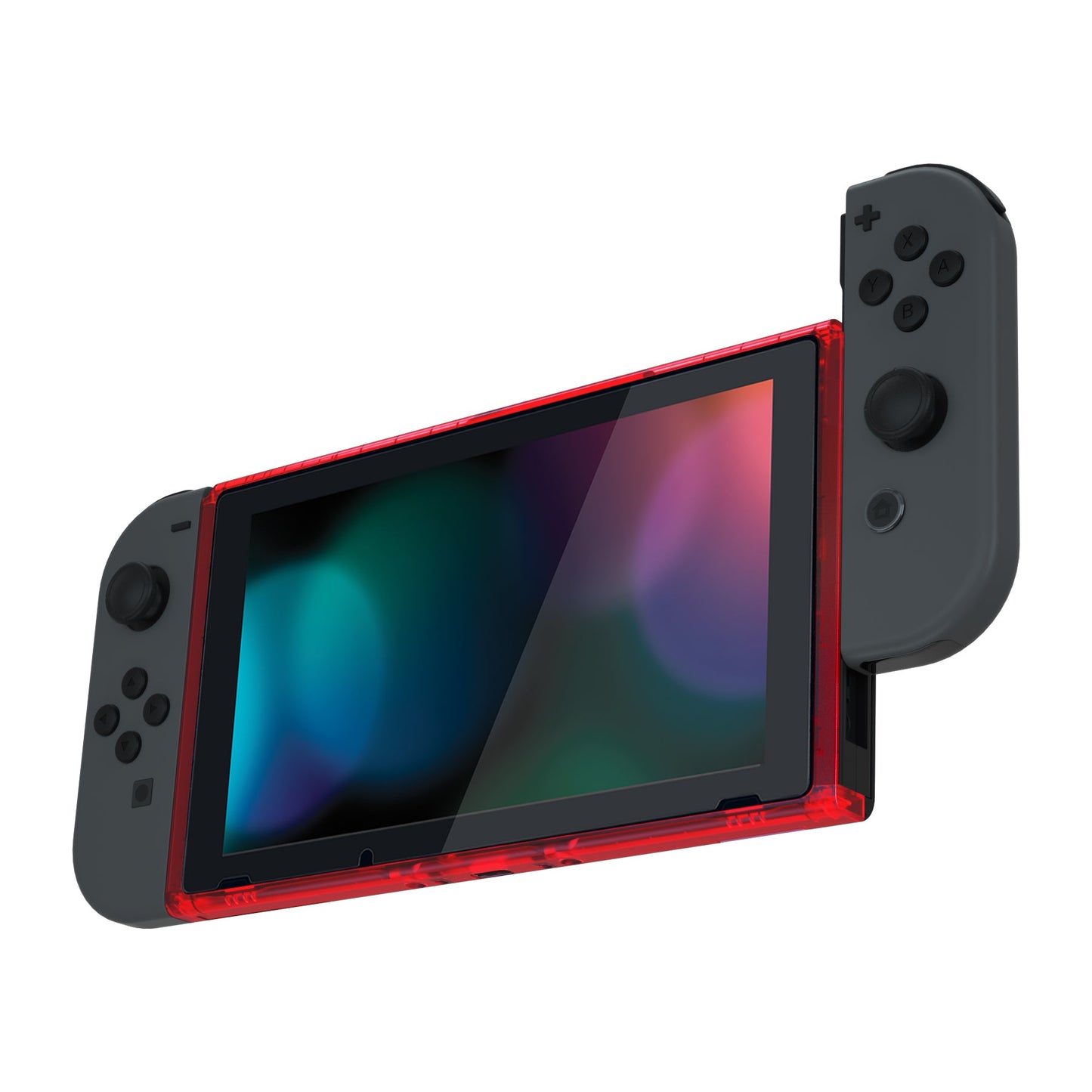 eXtremeRate Retail Clear Red DIY Housing Shell for NS Switch Console, Replacement Faceplate Front Frame for NS Switch Console with Volume Up Down Power Buttons - Console NOT Included - VEP315