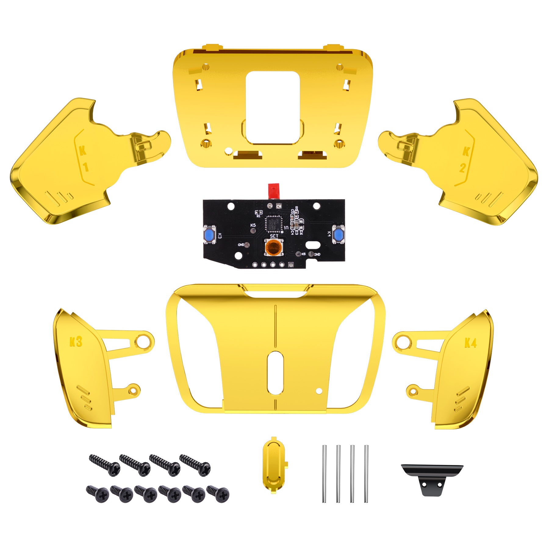 eXtremeRate Retail Turn RISE to RISE4 Kit – Redesigned Chrome Gold K1 K2 K3 K4 Back Buttons Housing & Remap PCB Board for PS5 Controller eXtremeRate RISE & RISE4 Remap kit - Controller & Other RISE Accessories NOT Included - VPFD4001P