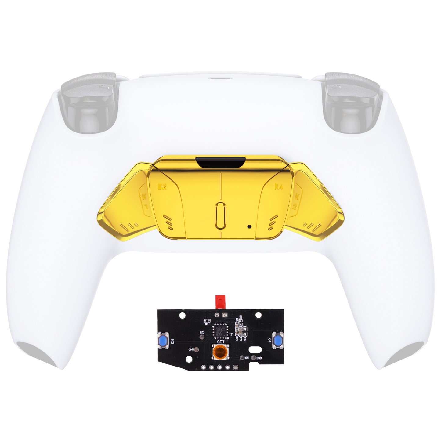 eXtremeRate Retail Turn RISE to RISE4 Kit – Redesigned Chrome Gold K1 K2 K3 K4 Back Buttons Housing & Remap PCB Board for PS5 Controller eXtremeRate RISE & RISE4 Remap kit - Controller & Other RISE Accessories NOT Included - VPFD4001P