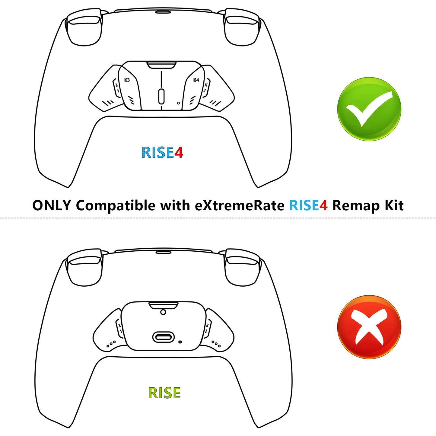 eXtremeRate Retail Solid Black Replacement Redesigned K1 K2 K3 K4 Back Buttons Housing Shell for ps5 Controller eXtremeRate RISE4 Remap Kit - Controller & RISE4 Remap Board NOT Included - VPFM5001