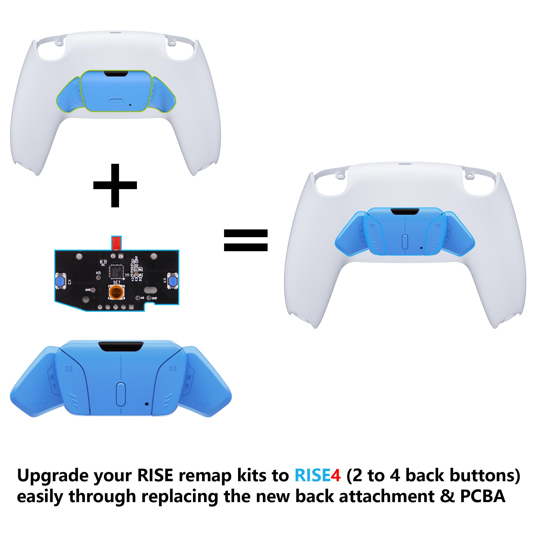 eXtremeRate Retail Turn RISE to RISE4 Kit - Redesigned Starlight Blue K1 K2 K3 K4 Back Buttons Housing & Remap PCB Board for ps5 Controller eXtremeRate RISE & RISE4 Remap kit - Controller & Other RISE Accessories NOT Included - VPFM5005P