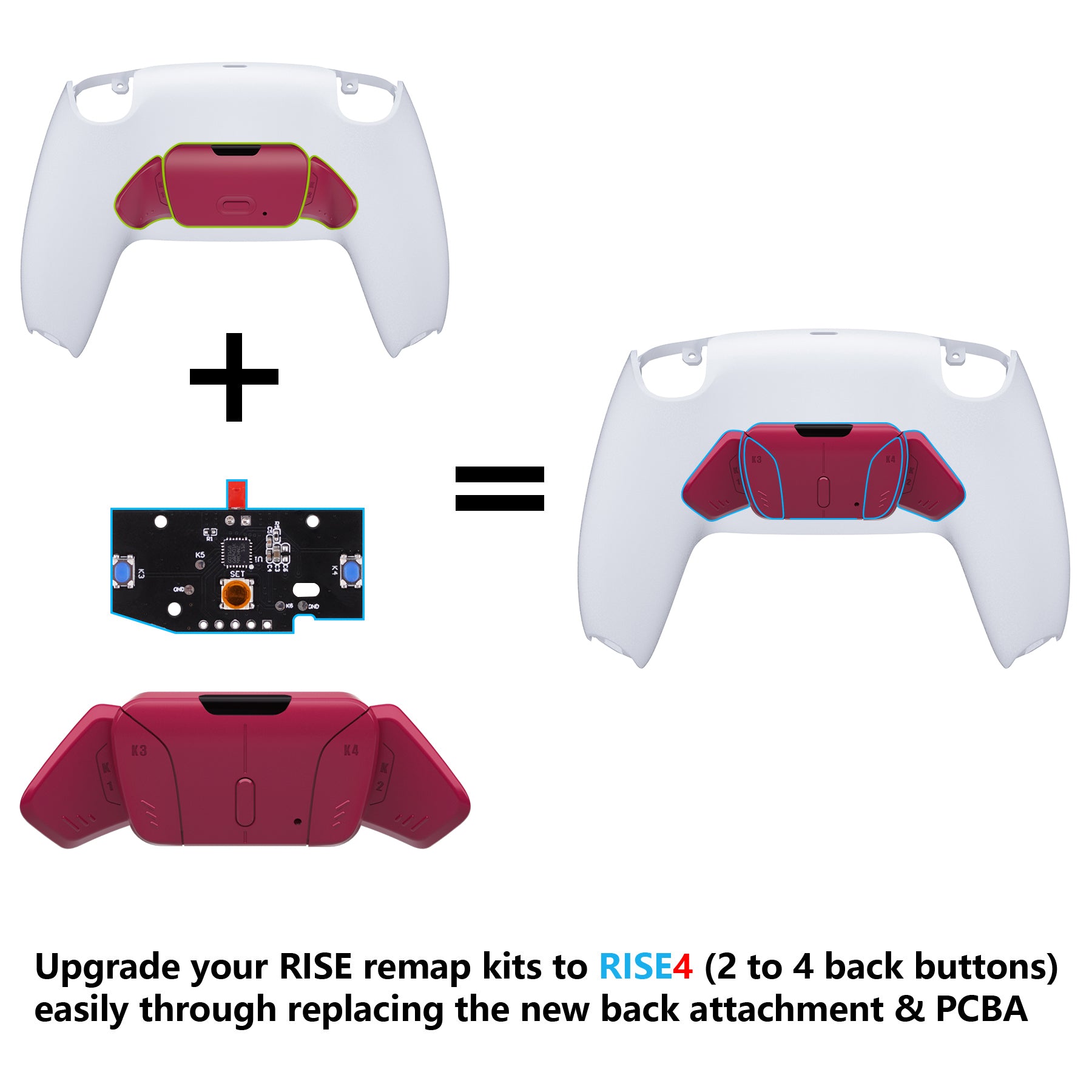 eXtremeRate Retail Turn RISE to RISE4 Kit - Redesigned Cosmic Red K1 K2 K3 K4 Back Buttons Housing & Remap PCB Board for ps5 Controller eXtremeRate RISE & RISE4 Remap kit - Controller & Other RISE Accessories NOT Included - VPFM5007P