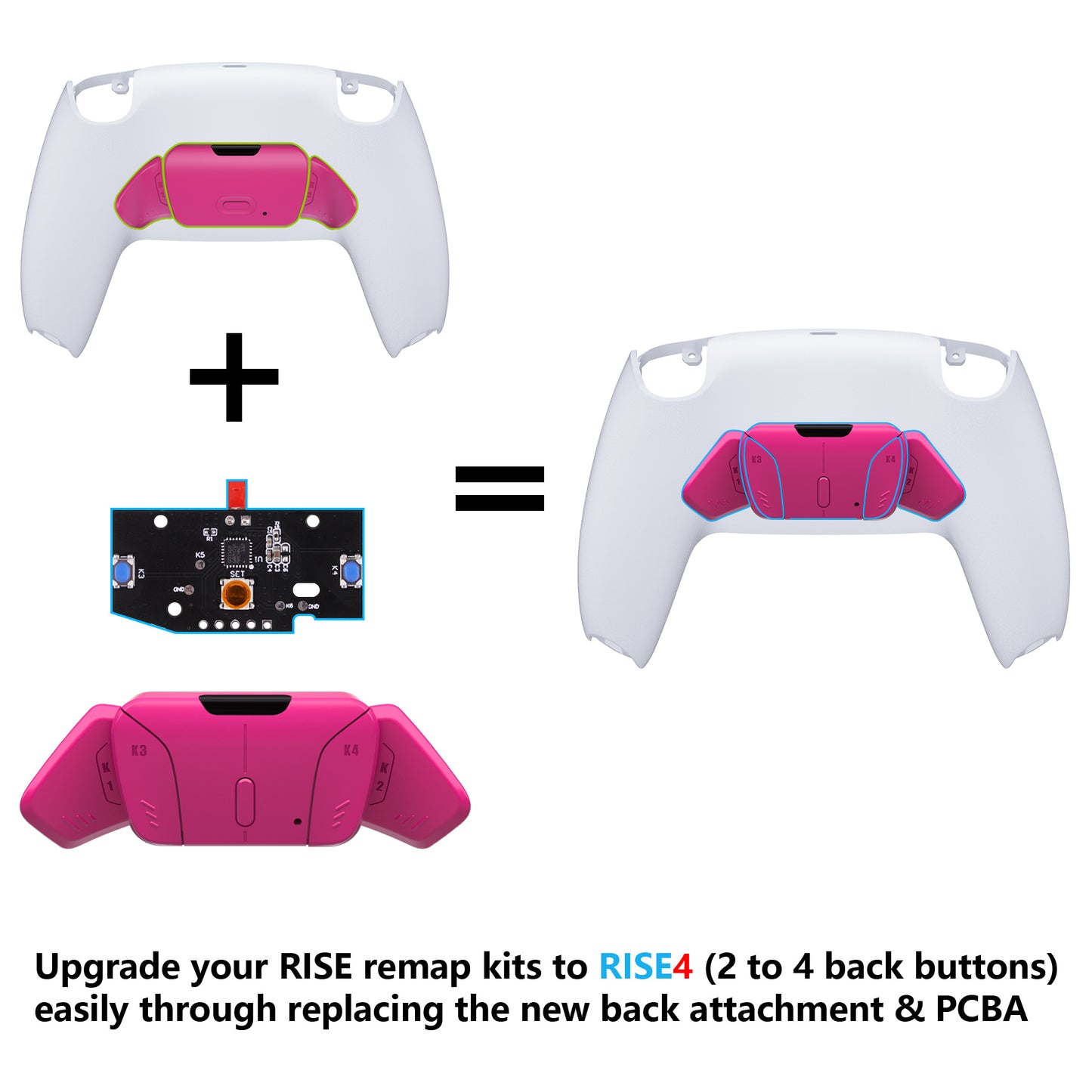 eXtremeRate Retail Turn RISE to RISE4 Kit – Redesigned Nova Pink K1 K2 K3 K4 Back Buttons Housing & Remap PCB Board for PS5 Controller eXtremeRate RISE & RISE4 Remap kit - Controller & Other RISE Accessories NOT Included - VPFM5008P