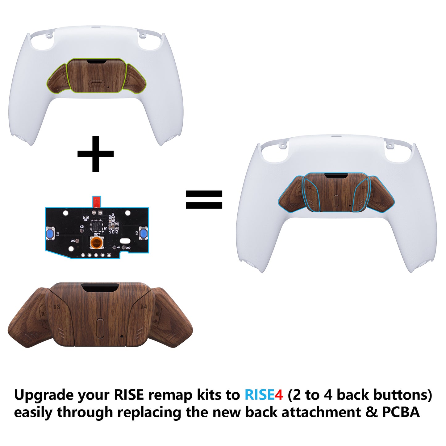 eXtremeRate Retail Turn RISE to RISE4 Kit – Redesigned Wood Grain K1 K2 K3 K4 Back Buttons Housing & Remap PCB Board for PS5 Controller eXtremeRate RISE & RISE4 Remap kit - Controller & Other RISE Accessories NOT Included - VPFS2001P