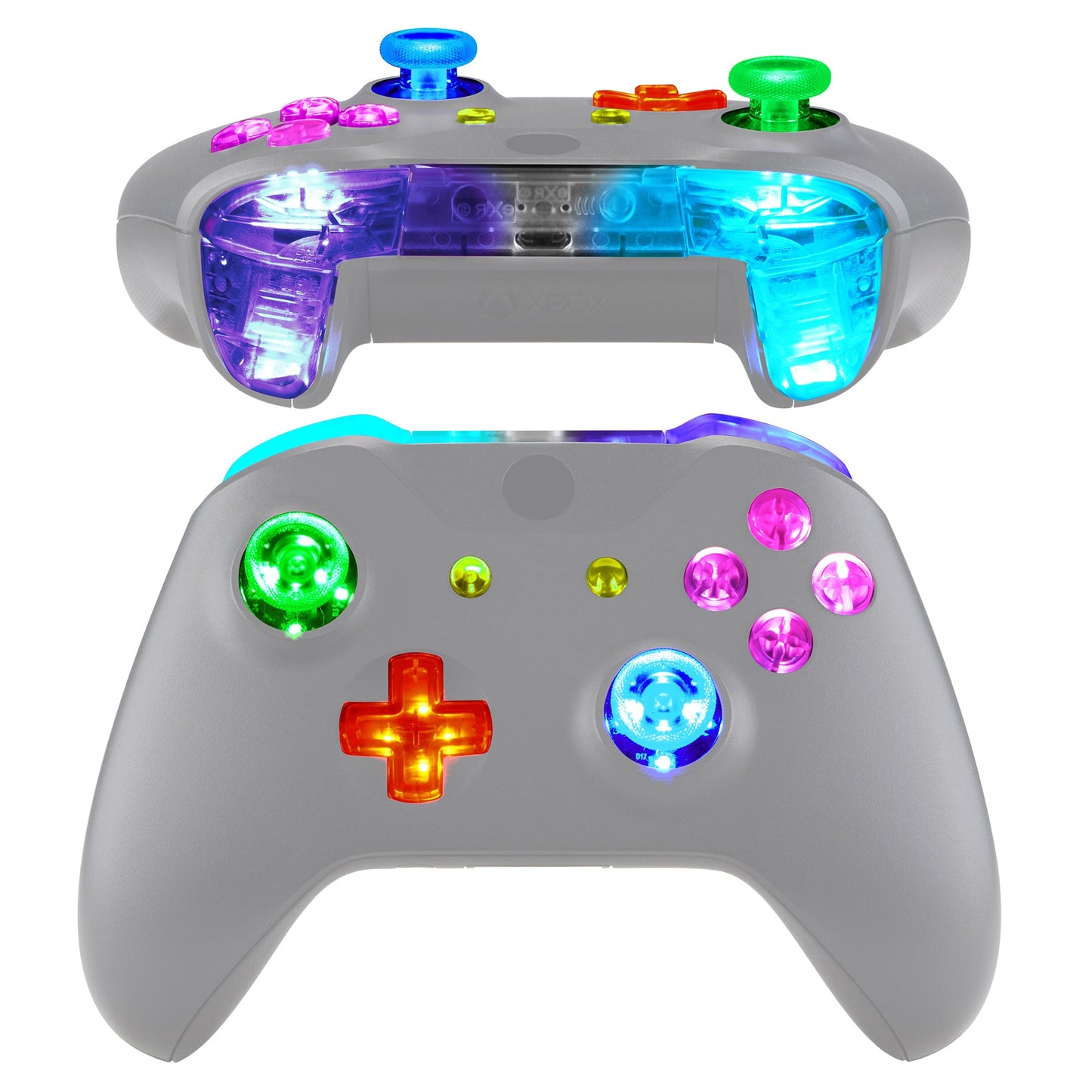 eXtremeRate Retail Multi-Colors Luminated Bumpers Triggers Dpad Thumbsticks Start Back ABXY Action Buttons, DTFS (DTF 2.0 ) LED Kit for Xbox One S/X Controller (Model 1708) - Controller NOT Included - X1LED03