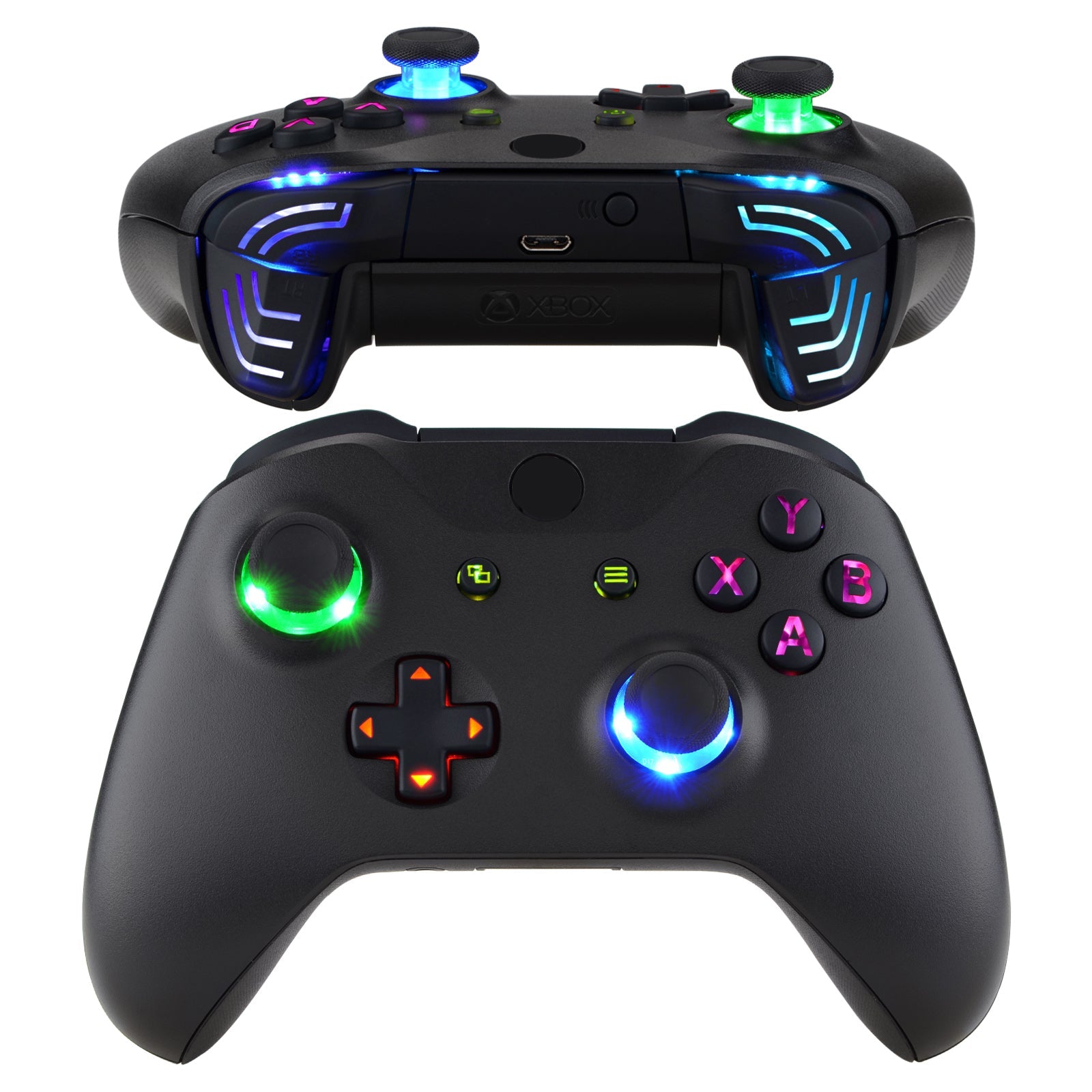 eXtremeRate Multi-Colors Luminated Dpad Thumbsticks Start Back ABXY Action  Buttons, Black Classical Symbols Buttons DTFS (DTF 2.0) LED Kit for Xbox  One S/X Controller - Controller NOT Included – eXtremeRate Retail