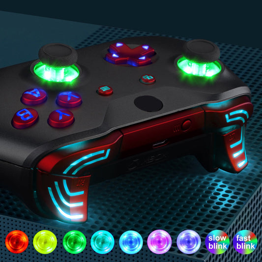 eXtremeRate Retail Scarlet Red Multi-Colors Luminated Dpad Thumbsticks Start Back ABXY Action Buttons, Classical Symbols Buttons DTFS (DTF 2.0) LED Kit for Xbox One S/X Controller - Controller NOT Included - X1LED06