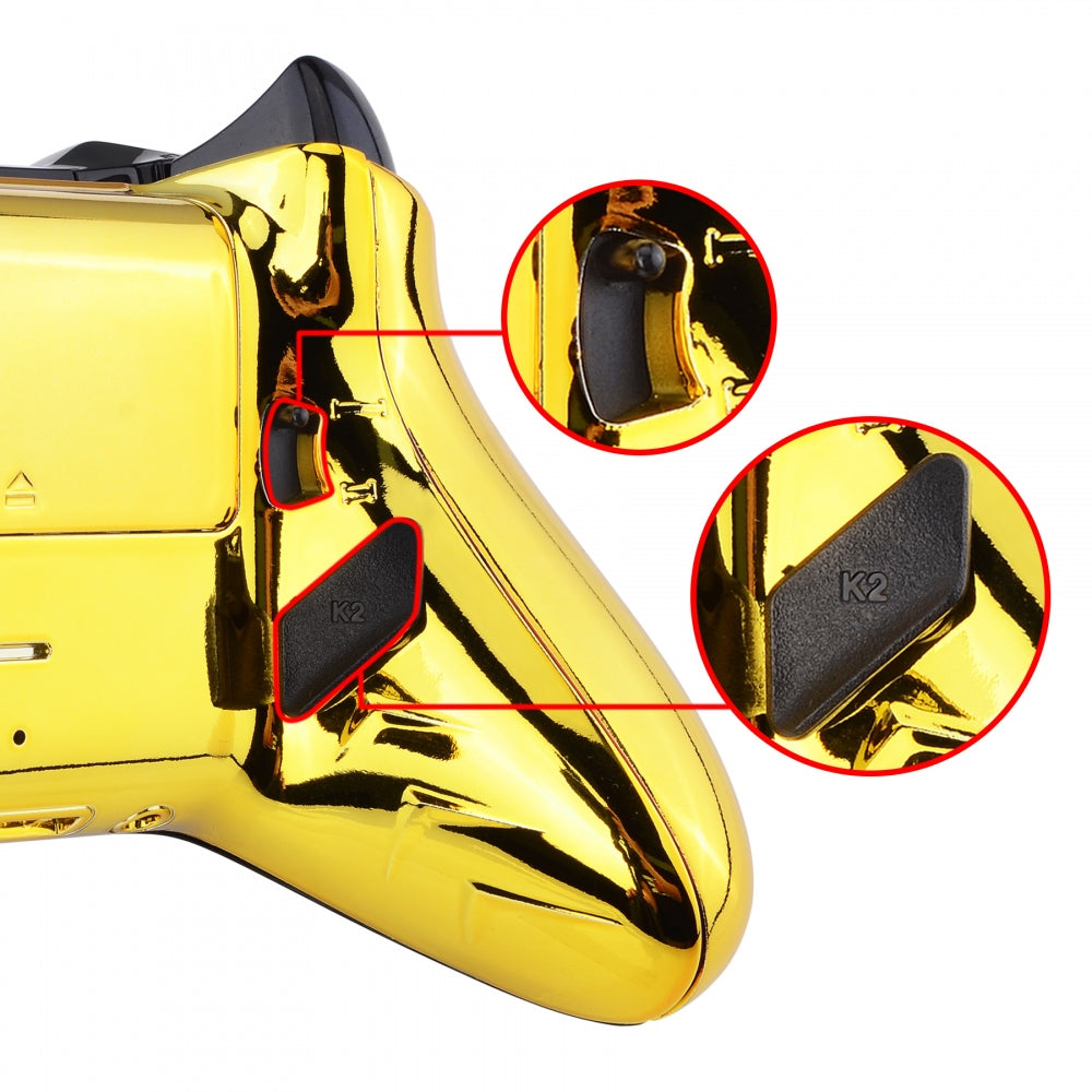 eXtremeRate Retail Chrome Gold Lofty Remappable Remap & Trigger Stop Kit, Redesigned Back Shell & Side Rails & Back Buttons & Trigger Lock for Xbox One Wireless Controller 1708 - X1RM006