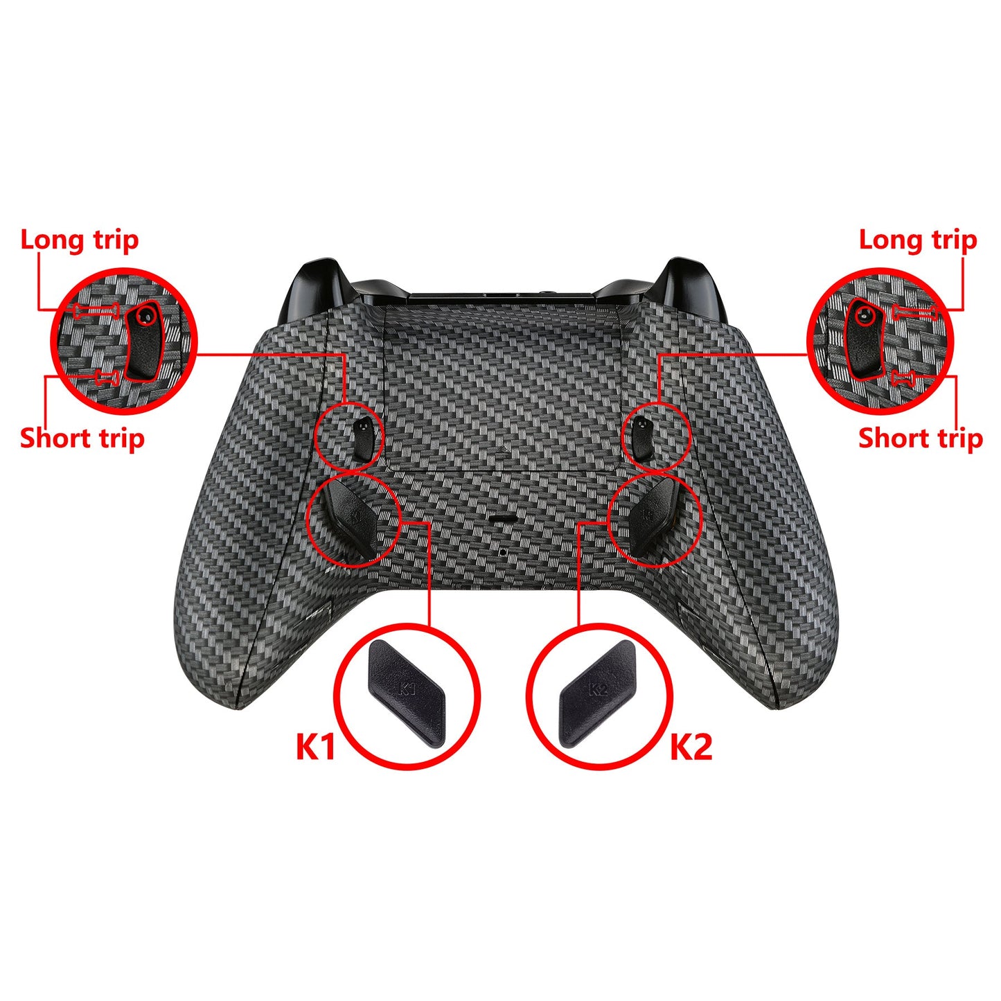 eXtremeRate Retail Lofty Remappable Remap & Trigger Stop Kit, Redesigned Back Shell & Side Rails & Back Buttons & Trigger Lock for Xbox One S X Controller 1708 - Black Silver Carbon Fiber - X1RM007