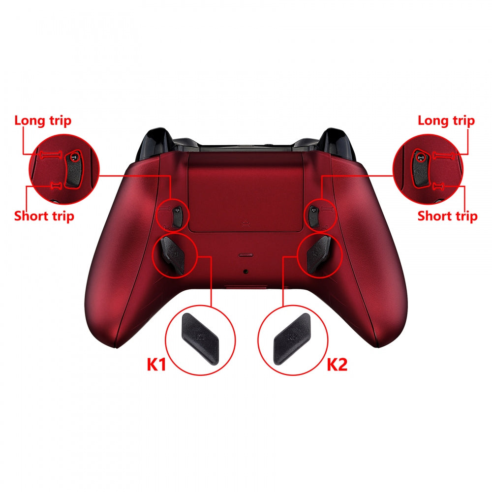 eXtremeRate Retail Soft Touch Scarlet Red Lofty Remappable Remap & Trigger Stop Kit, Redesigned Back Shell & Side Rails & Back Buttons & Trigger Lock for Xbox One S X Controller 1708 - X1RM010