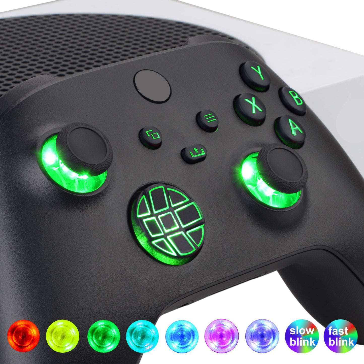 eXtremeRate Retail Multi-Colors Luminated Dpad Thumbsticks Start Back Sync ABXY Buttons for Xbox Series X/S Controller, Black Classical Symbols Buttons DTF LED Kit for Xbox Core Controller - X3LED03