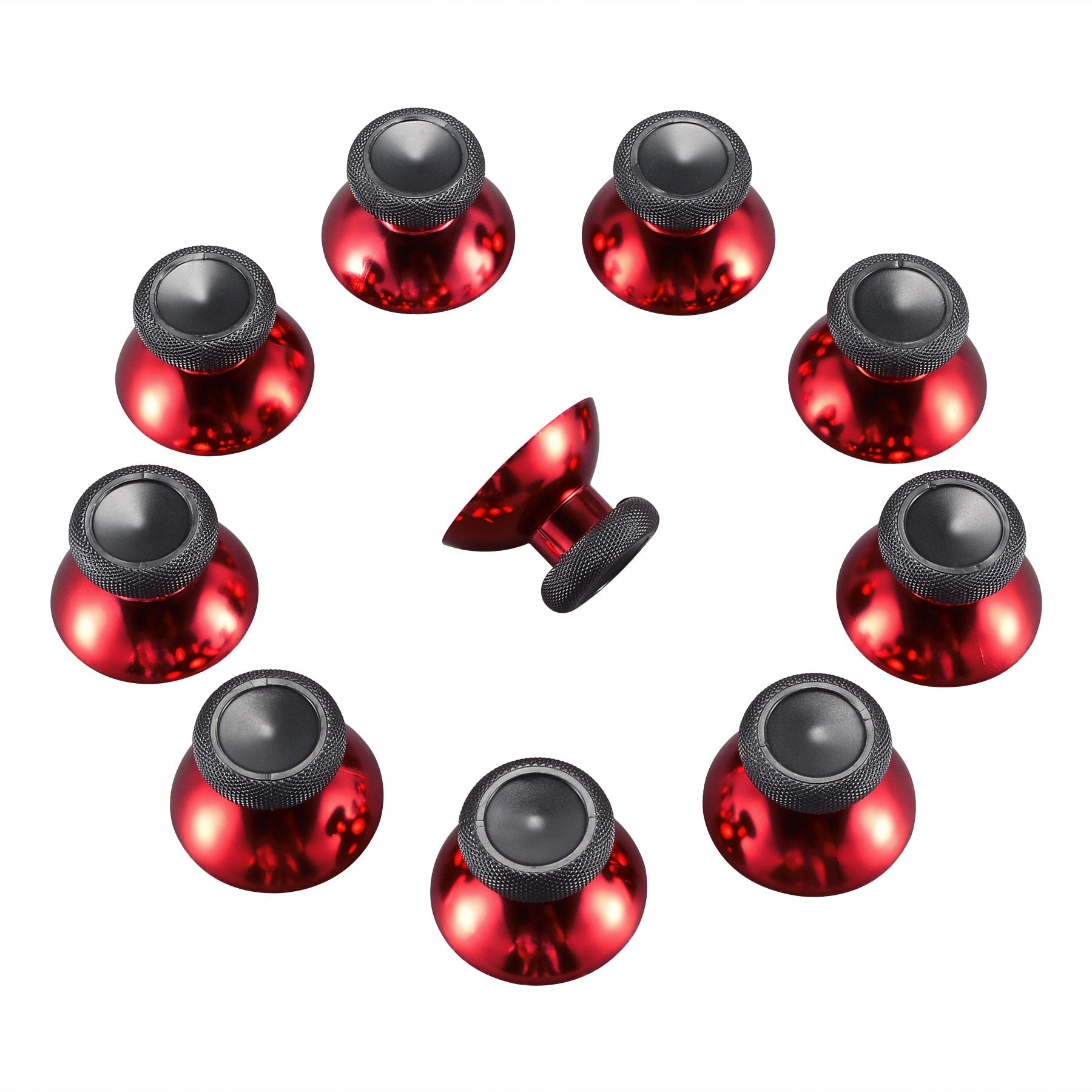 eXtremeRate Retail 10 pcs Rubberized Chrome Red Thumbsticks Buttons Analog Sticks Replacement Parts for Xbox One Xbox One S Controller - XBHK0003GC