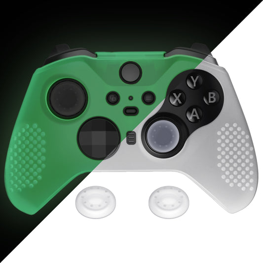 eXtremeRate Retail Glow in Dark - Green Soft Anti-Slip Silicone Cover Skins for Xbox One Elite Controller Series 2, Custom Protective Case for Xbox Elite Series 2 Core Controller with Thumb Grips Analog Caps - XBOWP0049GC