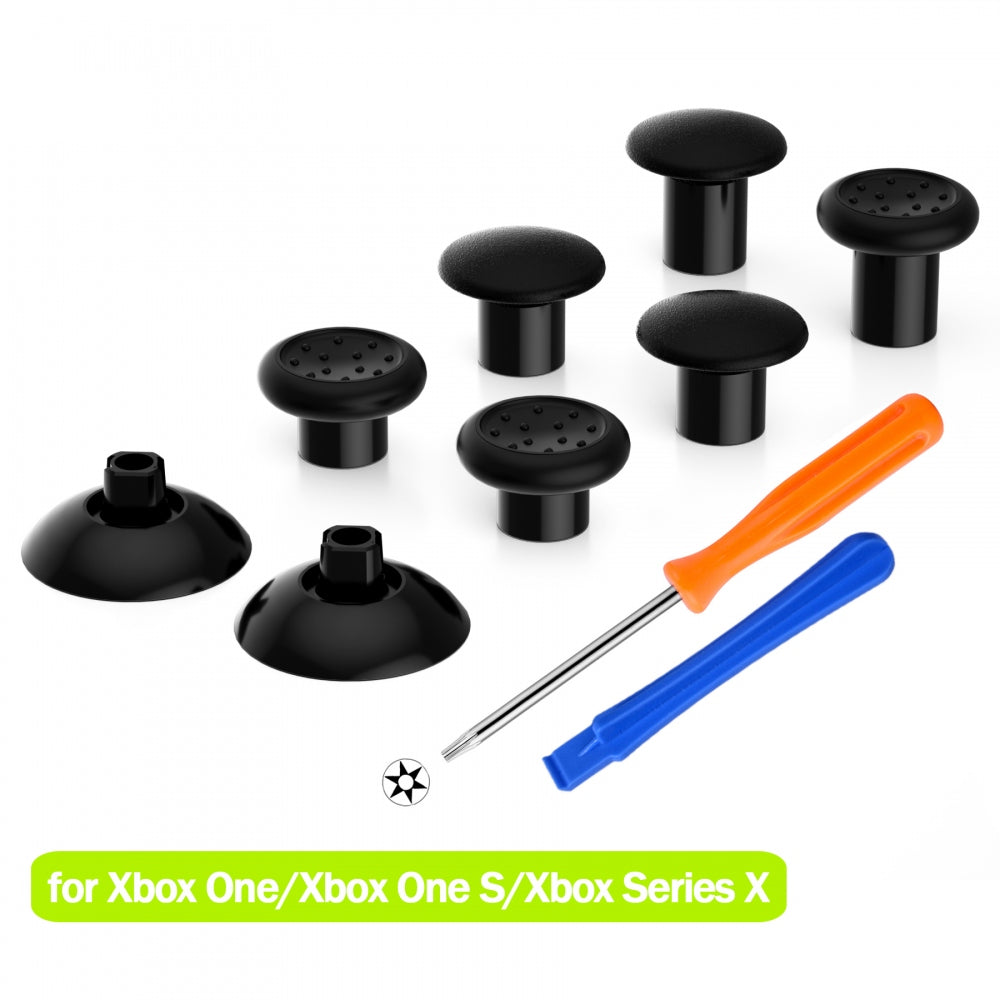 eXtremeRate Retail ThumbsGear Interchangeable Ergonomic Thumbstick for Xbox Series X & S/Xbox One/Xbox One Elite/Xbox One S & X Controller with 3 Height Domed and Concave Grips Adjustable Joystick - Black - XOJ2104