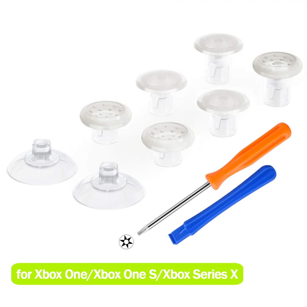 eXtremeRate Retail ThumbsGear Interchangeable Ergonomic Thumbstick for Xbox Series X & S/Xbox One/Xbox One Elite/Xbox One S & X Controller with 3 Height Domed and Concave Grips Adjustable Joystick - Clear - XOJ2106