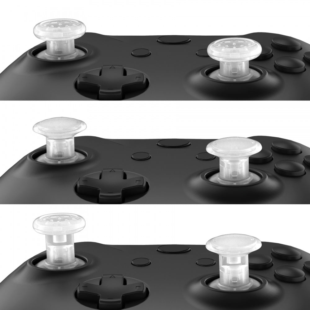 eXtremeRate Retail ThumbsGear Interchangeable Ergonomic Thumbstick for Xbox Series X & S/Xbox One/Xbox One Elite/Xbox One S & X Controller with 3 Height Domed and Concave Grips Adjustable Joystick - Clear - XOJ2106
