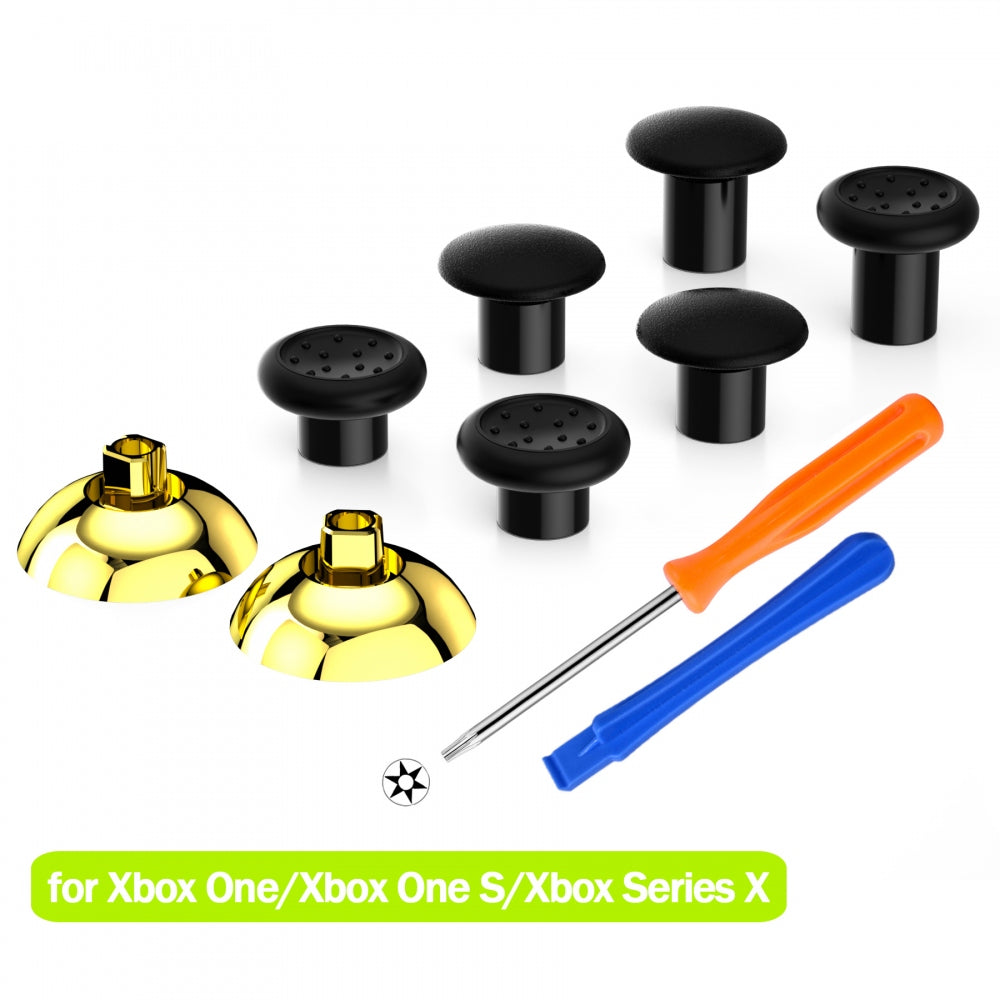 eXtremeRate Retail ThumbsGear Interchangeable Ergonomic Thumbstick for Xbox Series X & S/Xbox One/Xbox One Elite/Xbox One S & X Controller with 3 Height Domed and Concave Grips Adjustable Joystick - Chrome Glossy Gold - XOJ2107