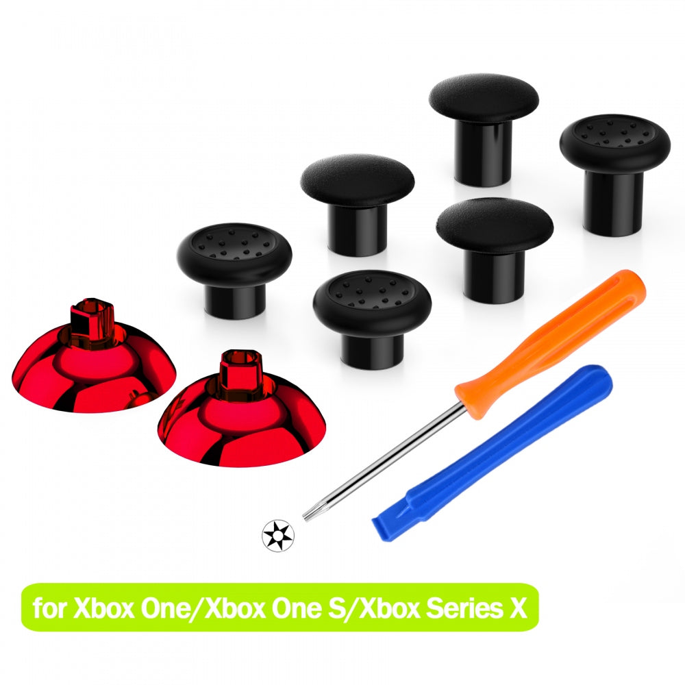 eXtremeRate Retail ThumbsGear Interchangeable Ergonomic Thumbstick for Xbox Series X & S/Xbox One/Xbox One Elite/Xbox One S & X Controller with 3 Height Domed and Concave Grips Adjustable Joystick - Chrome Glossy Red - XOJ2109