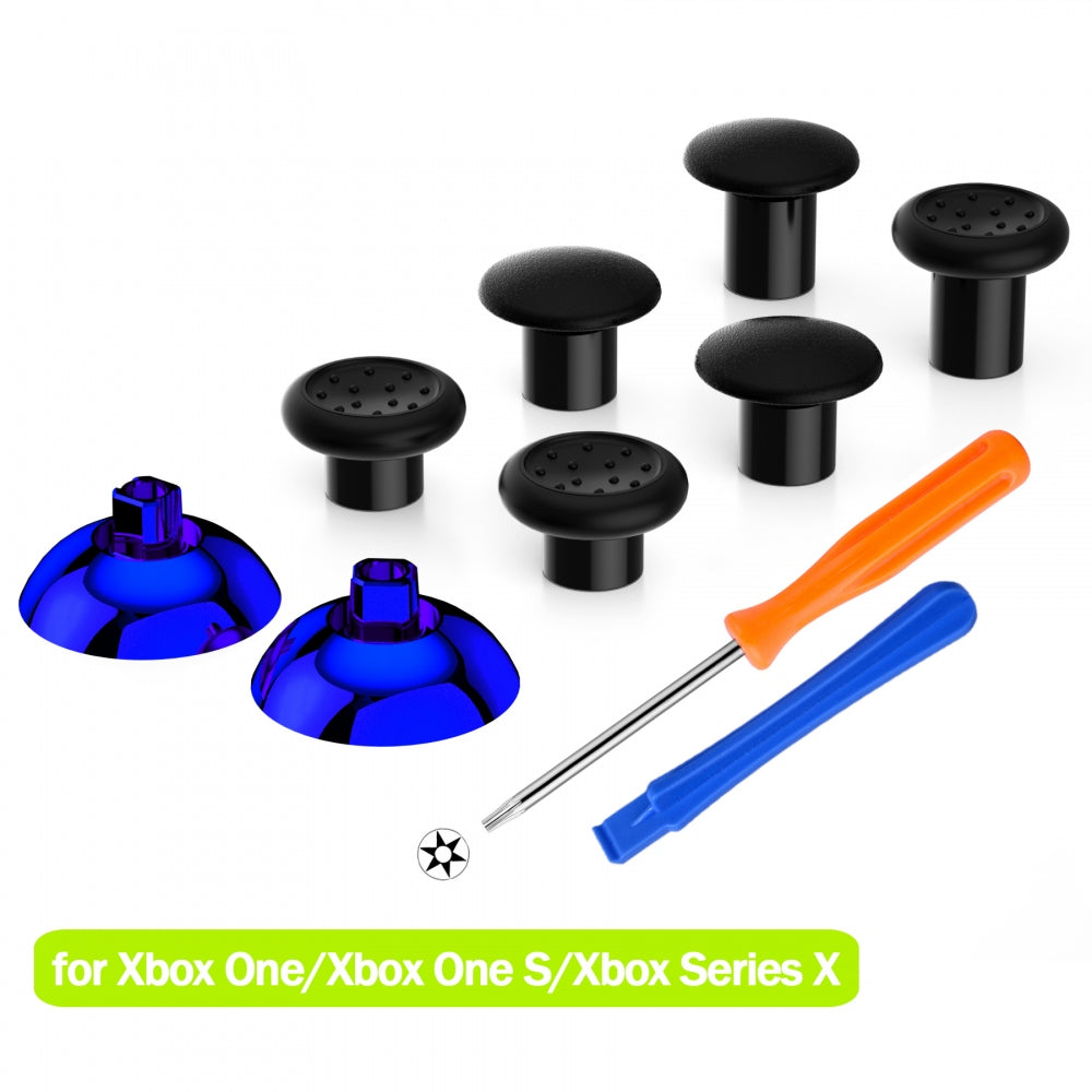 eXtremeRate Retail ThumbsGear Interchangeable Ergonomic Thumbstick for Xbox Series X & S/Xbox One/Xbox One Elite/Xbox One S & X Controller with 3 Height Domed and Concave Grips Adjustable Joystick - Chrome Glossy Blue - XOJ2110