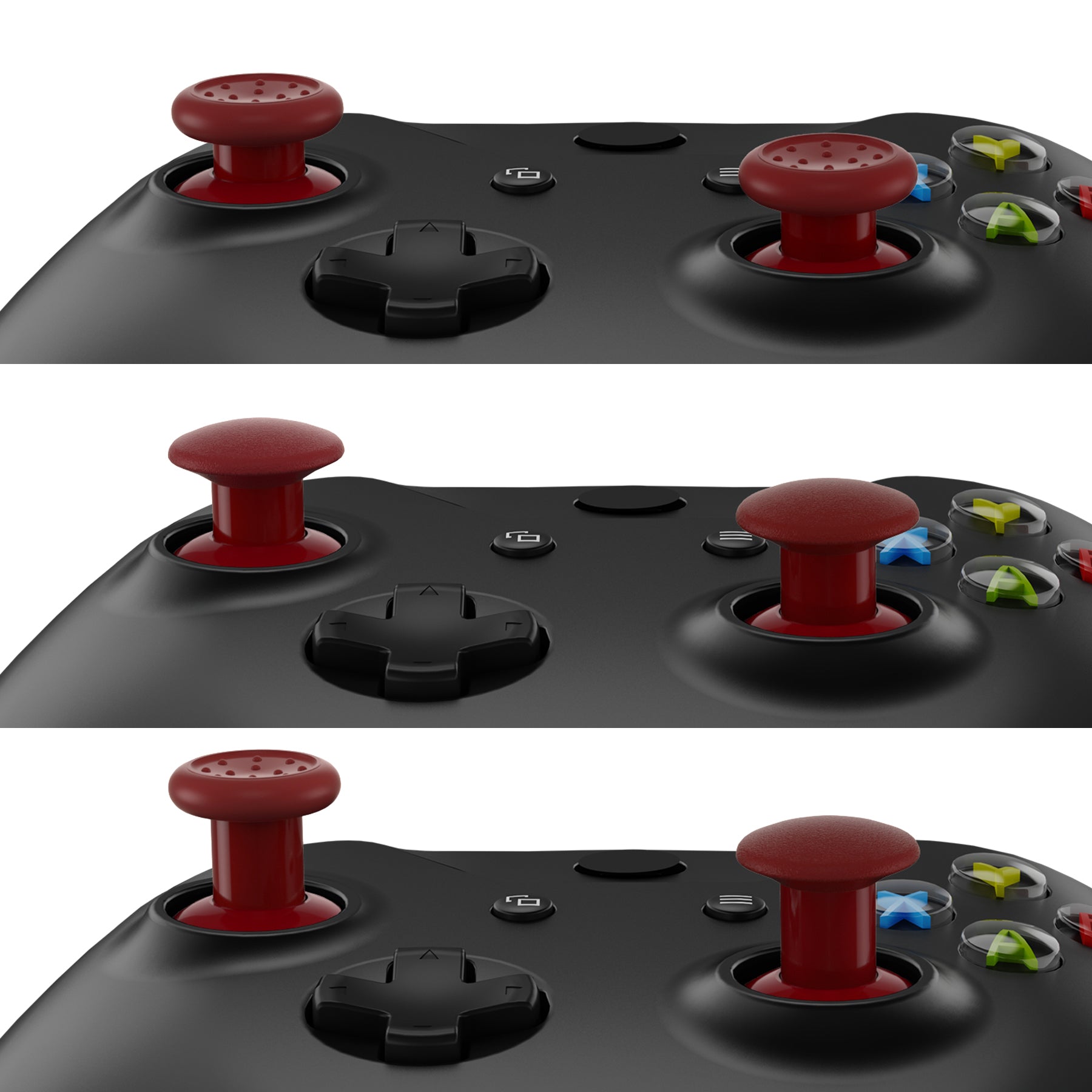 eXtremeRate Retail ThumbsGear Interchangeable Ergonomic Thumbstick for Xbox Series X & S/Xbox One/Xbox One Elite/Xbox One S & X Controller with 3 Height Domed and Concave Grips Adjustable Joystick - Carmine Red - XOJ2111