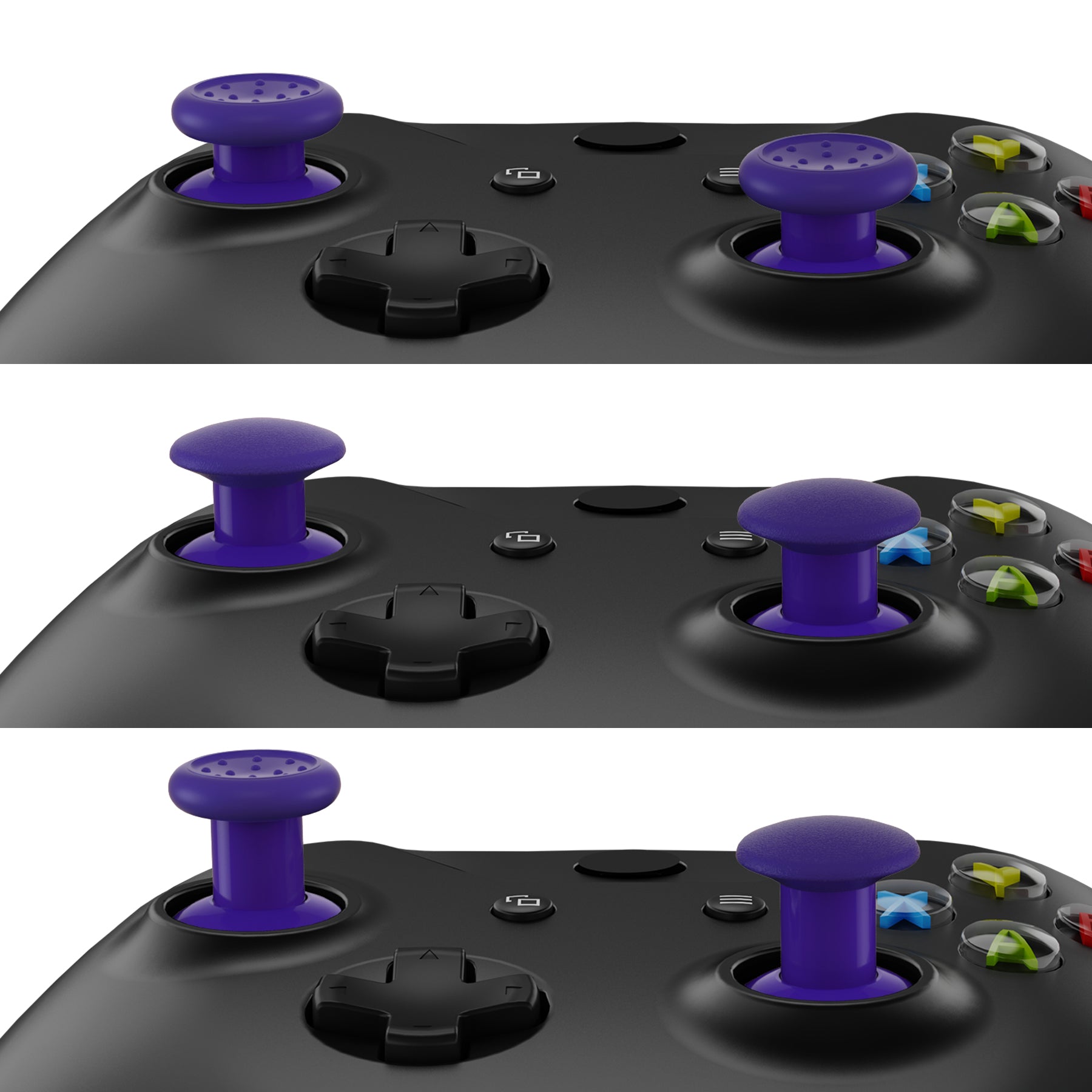 eXtremeRate Retail ThumbsGear Interchangeable Ergonomic Thumbstick for Xbox Series X & S/Xbox One/Xbox One Elite/Xbox One S & X Controller with 3 Height Domed and Concave Grips Adjustable Joystick - Purple - XOJ2114